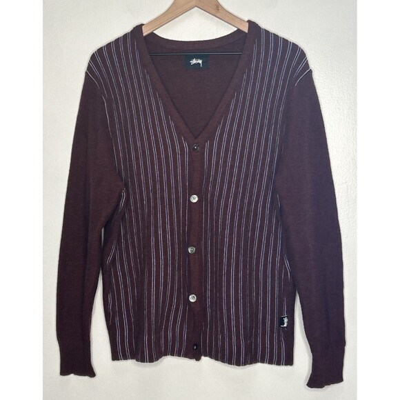 STUSSY Cardigan Stripe Pattern Cotton Length 26" chest 23" Sleeve 27" - Picture 1 of 4